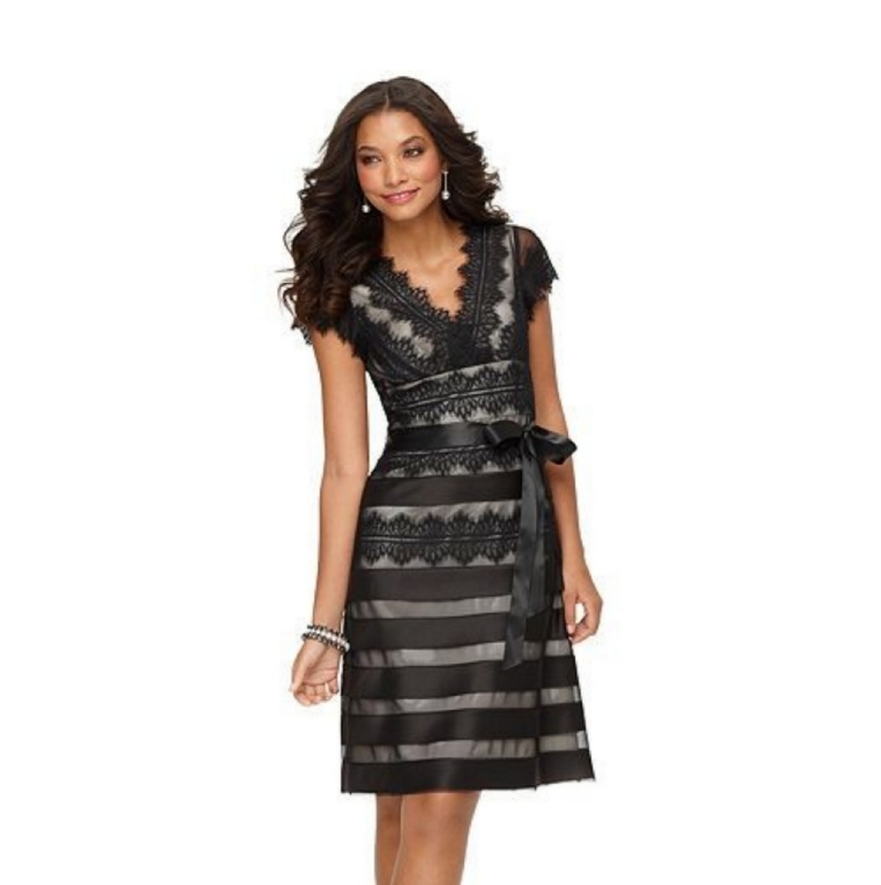 JS Collections Black Tiered Lace Evening Dress